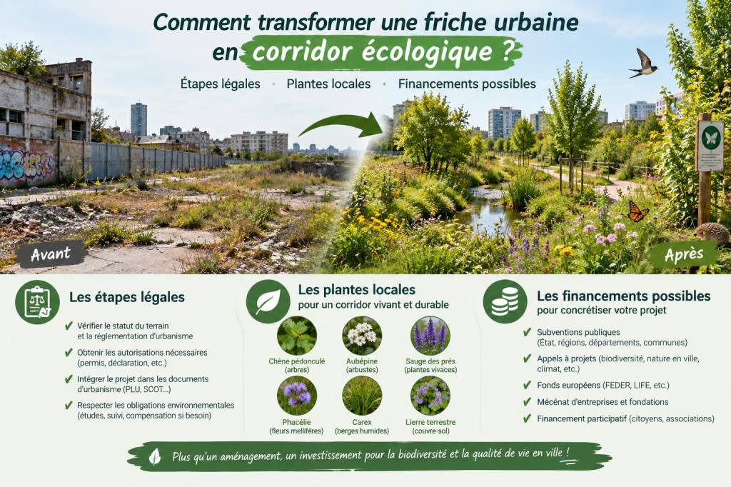 Comment transformer une friche urbaine en corridor écologique : étapes légales, plantes locales et financements possibles