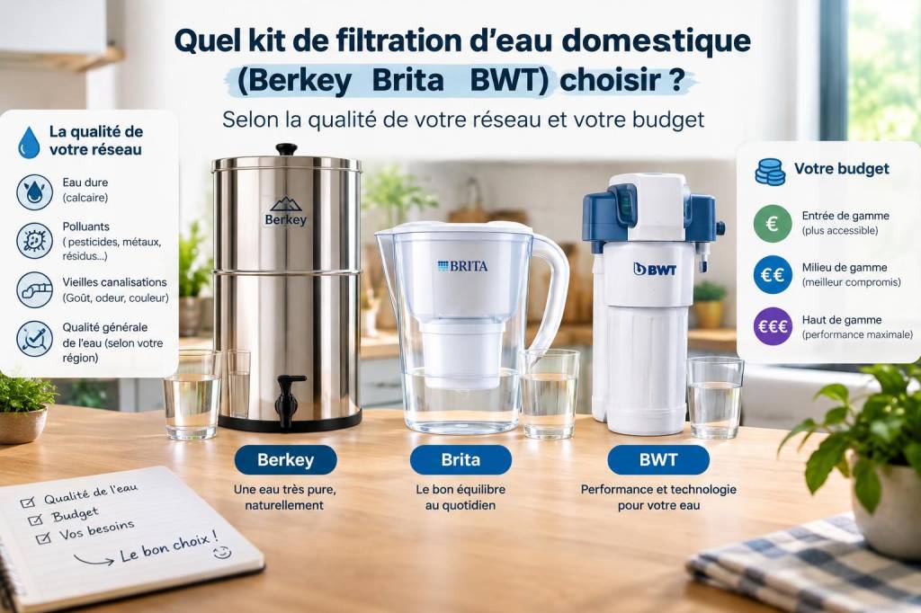 Quel kit de filtration d’eau domestique (berkey, brita, bwt) choisir selon la qualité de votre réseau et votre budget